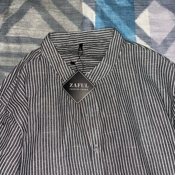 Stripped Half Button Long Sleeve Shirt - Picture 2 of 2